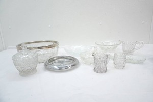 Antique Sterling Silver and Crystal Bottle Coaster. Frank M. Whiting & Co. Small Crystal creamers and other vintage crystal pieces