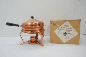 Vintage 2 Quart Copper Chafing Dish wStand and Burner Holder