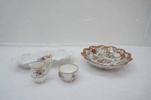 Antique Japanese Kutani Porcelain Bowl, Vintage Royal Albert Petit Point Creamer and Open Sugar Bowl Set, Vintage Floral Dish