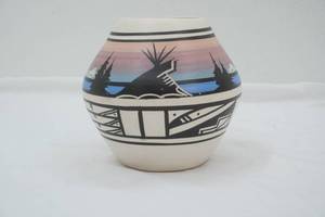 Navajo Naatsiilid Pottery Vase 5.5 tall with a 2.5opening