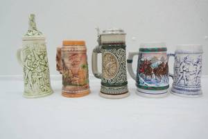 Vintage Ceramic German Beer Steins. Avon, The Golden State California, Budweiser Beer Stein