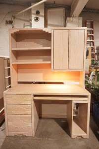 2-Piece Lighted Wooden Desk with Hutch Cabinet. 54Wx24Dx72H