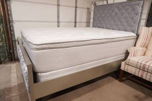 Velvet Tufted Mirrored Queen Size Bed Frame, Mattress, and Box Spring Set