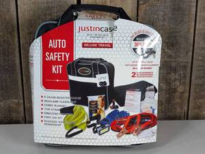 Deluxe Safety Kit Black - Justin Case Auto Emergency Preparedness with Jumper Cables & Camping Essentials