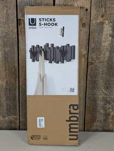 Umbra Sticks Multi Hook Black Wall Hanger, 5 Decorative Hooks, ABS Material, 25 lb Capacity
