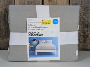 King Cotton Blend Sateen Duvet Cover Set Light GrayWhite Dot