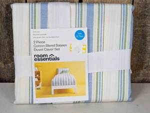 2 Piece Cotton Blend Sateen Duvet Cover Set, Striped Colored