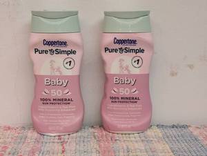 Pair of Coppertone Pure & Simple Baby Mineral Sunscreen - SPF 50 - 6 fl oz Unscented Paraben-Free Lotion with Zinc Oxide