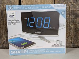 Jumbo LED Curved Display Alarm Clock - Sharp USB Charging Port, HighLow Brightness