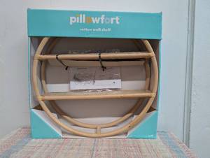 Rattan Kids Round Shelf Natural - Pillowfort Decorative Wall Shelf, Floating Curio Shelves, No Assembly Required