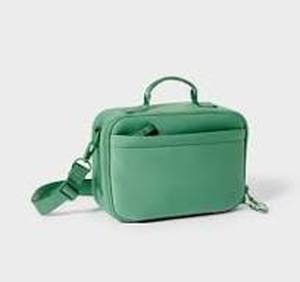 Faux Neoprene Lunch Tote - All In Motion Green Zippered Recycled Polyester Bag