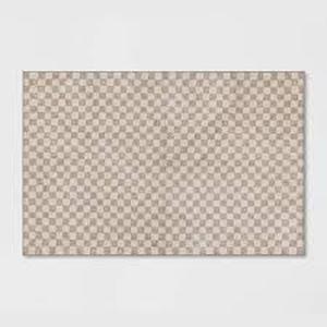 26x4 Washable Checkerboard Plush Accent Rug - Threshold Indoor Gray Medium Pile, Skid-Resistant, OEKO-TEX Certified