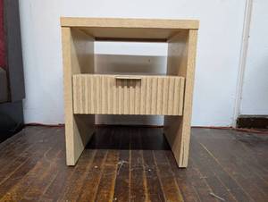 Groove Dowel Side Table with Shelf Natural Wood - Threshold Fully Assembled (Damage on Leg)