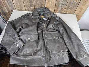 Future Collective - Womens Black Relaxed Leather Moto Jacket, Size Large