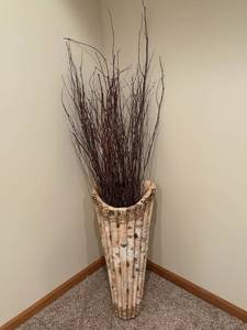 Birch Bark Vase with Tall Twigs - Rustic Floor Centerpiece