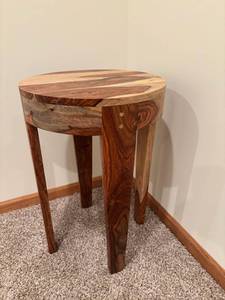 Handmade Round Wood Side Table - Mixed Hardwood Plank Top, Solid Legs