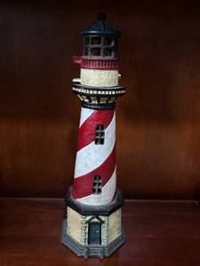 Decorative Lighthouse Figurine - Red and White Striped Tower with Teal Lantern