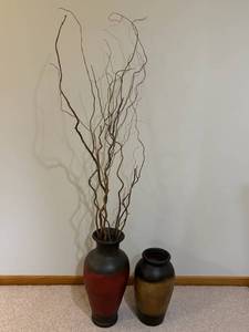 Two Tall Ceramic Vases with Black-Red Gradient Glaze