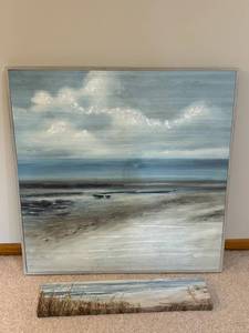 Coastal Seascape Paintings - Large Framed Ocean Scene and Beach Grass Landscape