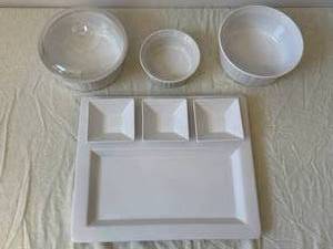 CorningWare French White Stoneware Bakeware Set - Large Rectangular Dish with Glass Lid and 3 Square