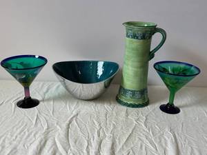 Ambiance Madras Collection Pitcher & Bowls - Glassware Set