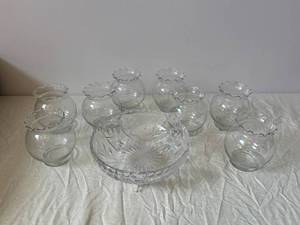 Libbey Clear Crystal Vases with Ruffled Rim and Starburst Centerpiece Bowl - Made in USA
