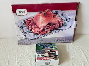 Parini 21-Inch Stainless Steel Serving Tray & Make Your Own Taco Bowl Kit (Lot of 2)