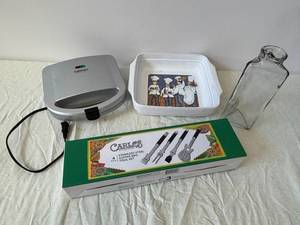 Cuisinart Sandwich Grill & Carlos Santana 4-Piece BBQ Tool Set with Tray & Glass Bottle