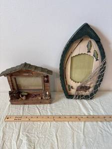 Two-Piece Handmade Nautical Decor Set - Fishing Cabin Diorama & Boat Frame