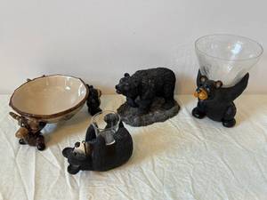 Sonoma Lodge Bear Glass Compote on Bear Stand with Glazed Bowl - Decorative Set