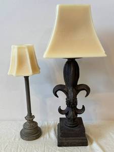Vintage Ornate Iron Floor Lamp & Matching Table Lamp with Wax Candle Shades