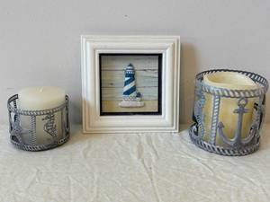 Sonoma Candles Coastal Lighthouse Frame - with Two Candle Holders (Lot of 3)
