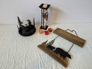 PartyLite Forest Scene Candle Holder with Moose and Pine Tree Silhouettes - Metal Stand