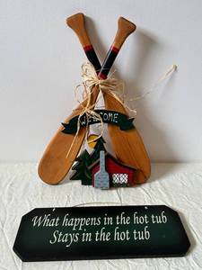 Rustic Wooden Oars Wall Decor - Welcome Banner & House Cutouts (Assorted Signs)