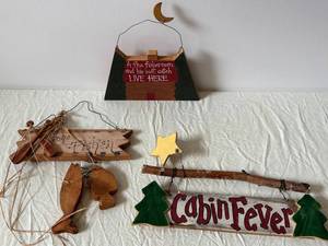 Handmade Rustic Wood Signs - A Fine Fisherman and His Best Catch Live Here & Cabin Fever Sign