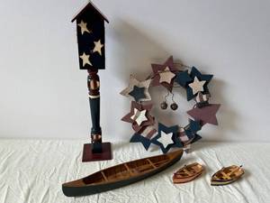 Americana Handcrafted Star Wall Art - Star Garland & Miniature Wooden Canoes