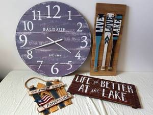 BALDAUF Round Wall Clock EST. 1864 with Americana Wood Sign Set