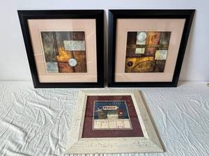 Two Abstract Geometric Art Prints in Black Frames