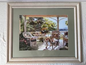 Framed Garden Porch Scene Art Print on Mat - Wall Decor