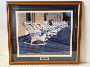 Roger Bansemer Lazy Days Framed Print - Wicker Rockers on Veranda