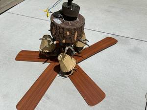 Rustic Ceiling Fan with Log Center - 4 Wood Blades & Light Kit