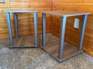 Pair of Wood-Look Laminate End Tables with Steel Frames
