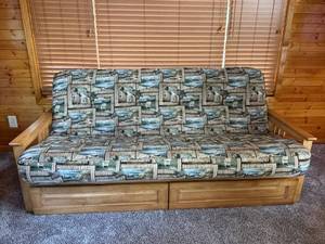 Coastal Lodge Print Upholstered Sofa - Light Wood Frame