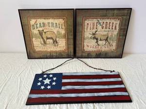 Bear Trail Park Sign & Pine Creek Wilderness Panels - Rustic Cabin Wall Art (Lot of 3)