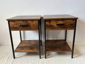 Industrial Wood Nightstands with Metal Frames (Lot of 2)