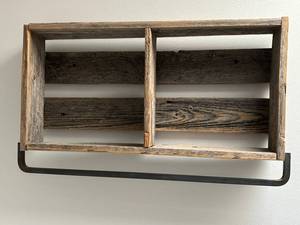 Rustic Reclaimed Wood Wall Shelf with Black Iron Bracket - Industrial 3-Tier Display