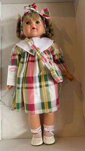 Gotz German Made Doll - Multicolor Plaid Dress, Blonde Braids & Ribbon Headband