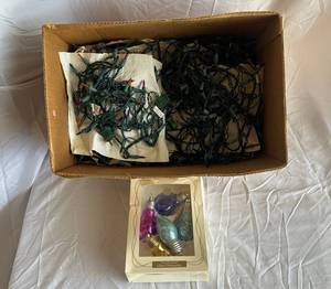 Assorted Christmas String Lights & Four Decorated Glass Ornaments