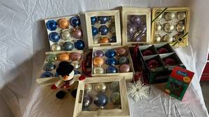Disney Pooh Glass Ornaments & Assorted Christmas Ornaments in Boxes
