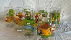 McDonalds Camp Snoopy Collection Glasses - Peanuts Cartoon Glassware Set
